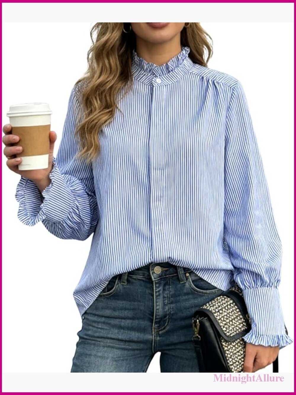 Button Up Shirt Long Sleeve Striped Blouse Business Casual Top
